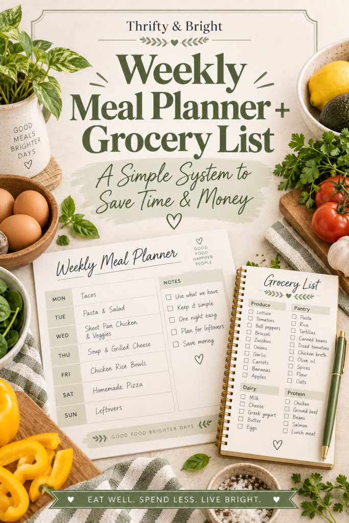 Weekly Meal Planner + Grocery List: A Simple System to Save Time and Money